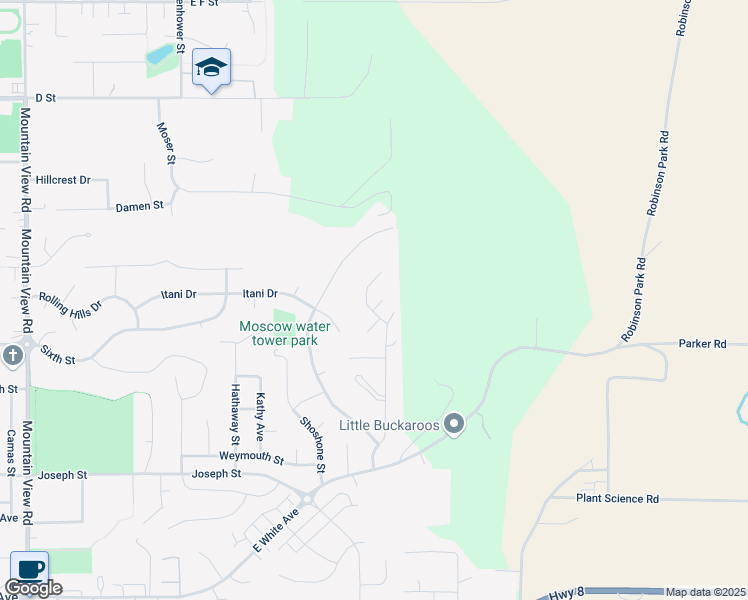 map of restaurants, bars, coffee shops, grocery stores, and more near 503 Jerstad Court in Moscow