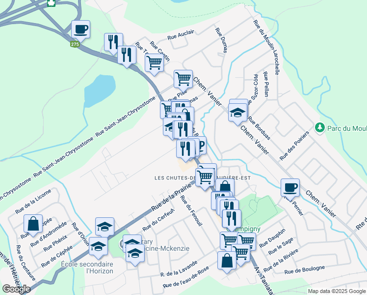 map of restaurants, bars, coffee shops, grocery stores, and more near 763 Avenue Taniata in Levis