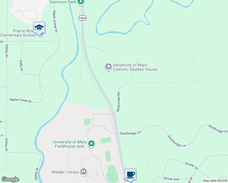 map of restaurants, bars, coffee shops, grocery stores, and more near 6550 University Drive in Bismarck