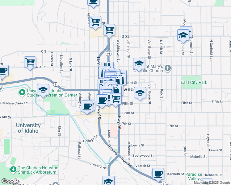 map of restaurants, bars, coffee shops, grocery stores, and more near in Moscow