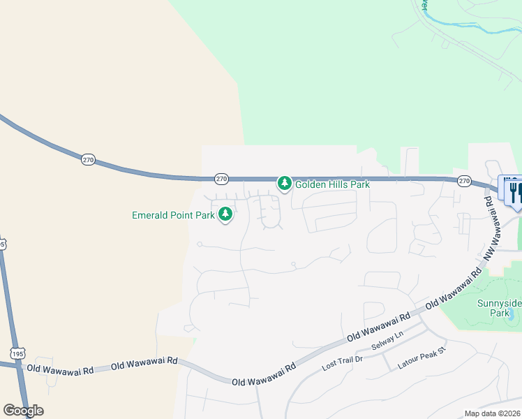 map of restaurants, bars, coffee shops, grocery stores, and more near Golden Falls Loop in Pullman
