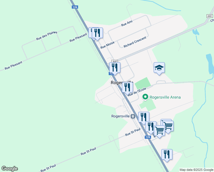 map of restaurants, bars, coffee shops, grocery stores, and more near 147 Rue Carleton in Rogersville
