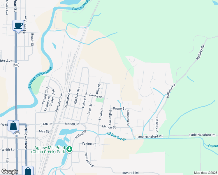map of restaurants, bars, coffee shops, grocery stores, and more near 1426 Logan Street in Centralia