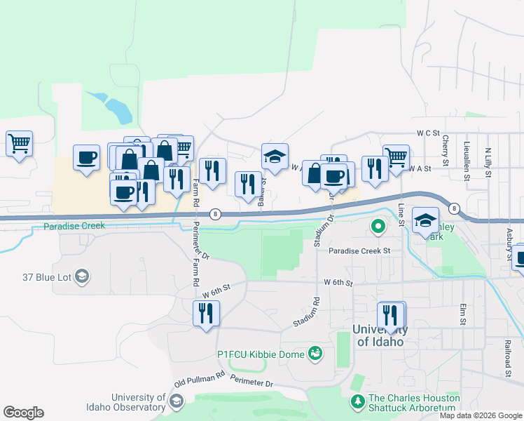 map of restaurants, bars, coffee shops, grocery stores, and more near 101 Baker Street in Moscow