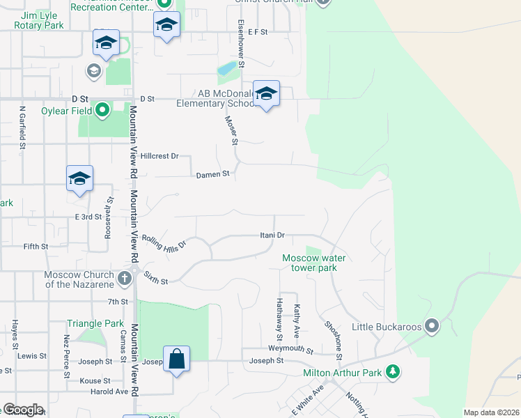 map of restaurants, bars, coffee shops, grocery stores, and more near 2215 East 3rd in Moscow