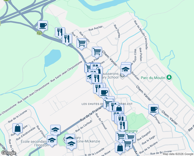 map of restaurants, bars, coffee shops, grocery stores, and more near 765 Avenue Taniata in Lévis