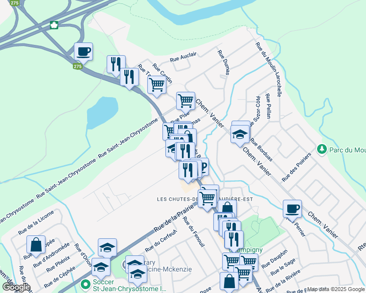 map of restaurants, bars, coffee shops, grocery stores, and more near 763 Avenue Taniata in Lévis