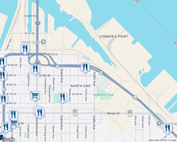 map of restaurants, bars, coffee shops, grocery stores, and more near in Superior
