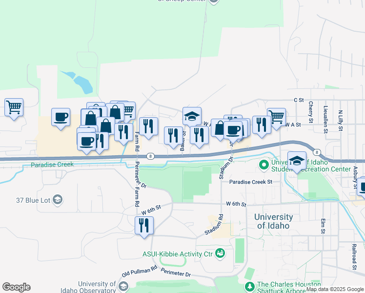 map of restaurants, bars, coffee shops, grocery stores, and more near 123 Baker Street in Moscow