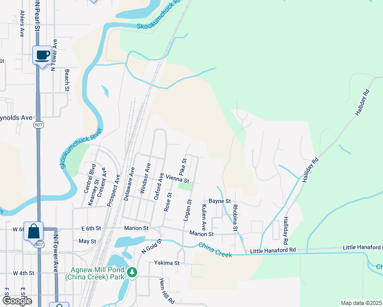 map of restaurants, bars, coffee shops, grocery stores, and more near 1610 Pike Street in Centralia