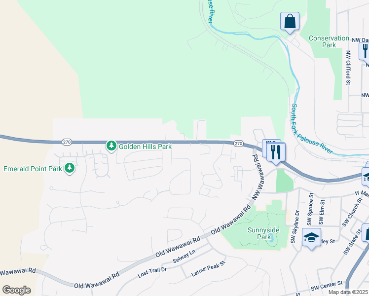 map of restaurants, bars, coffee shops, grocery stores, and more near 1205 Northwest Davis Way in Pullman