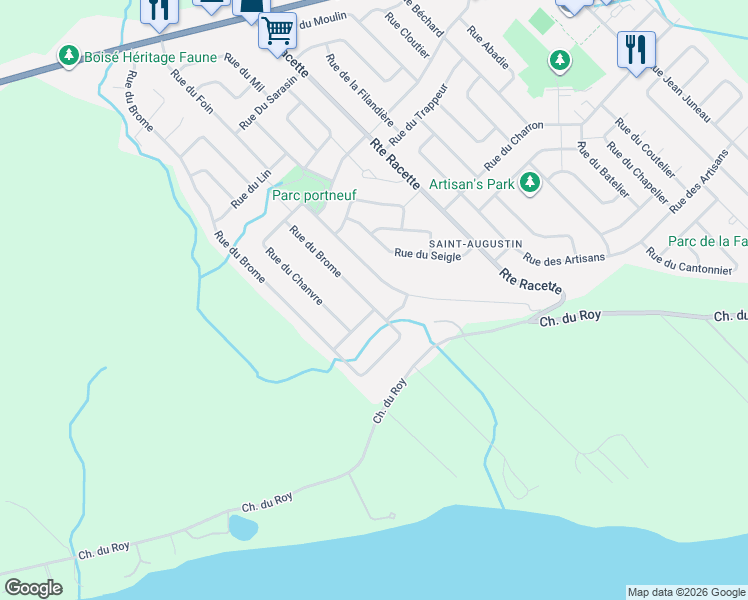 map of restaurants, bars, coffee shops, grocery stores, and more near 450 Rue du Brome in Saint-Augustin-de-Desmaures