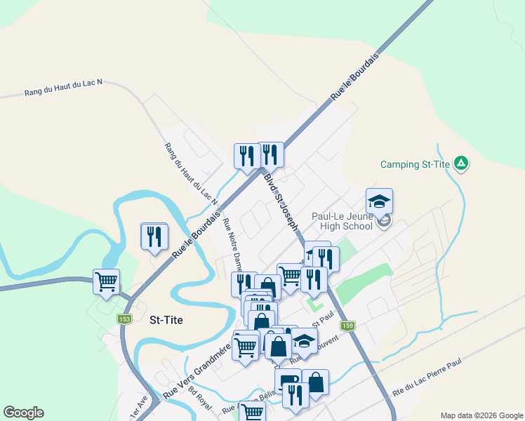 map of restaurants, bars, coffee shops, grocery stores, and more near 197 Rue Louis in Saint-Tite