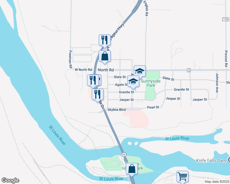map of restaurants, bars, coffee shops, grocery stores, and more near 316 Granite Street in Cloquet