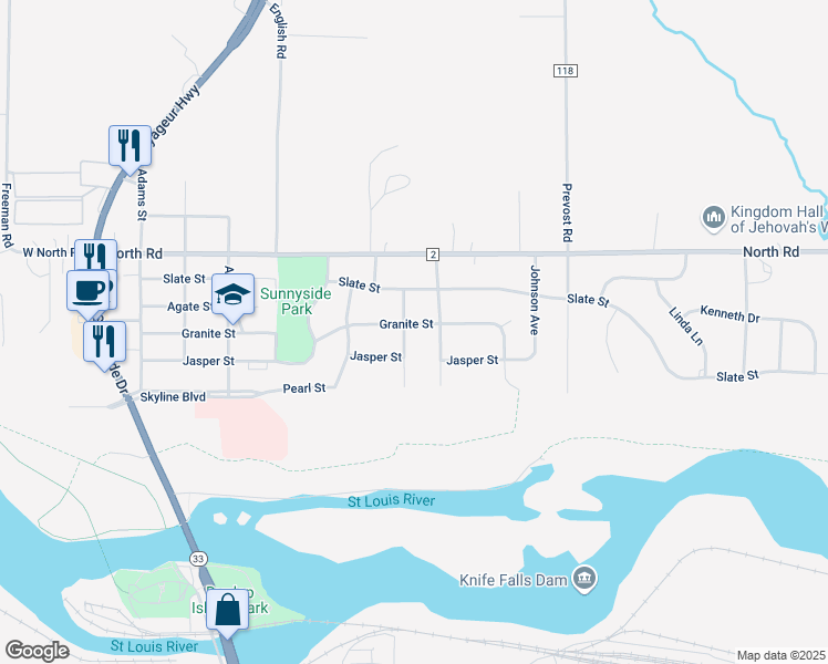 map of restaurants, bars, coffee shops, grocery stores, and more near 400 Woodside Avenue in Cloquet