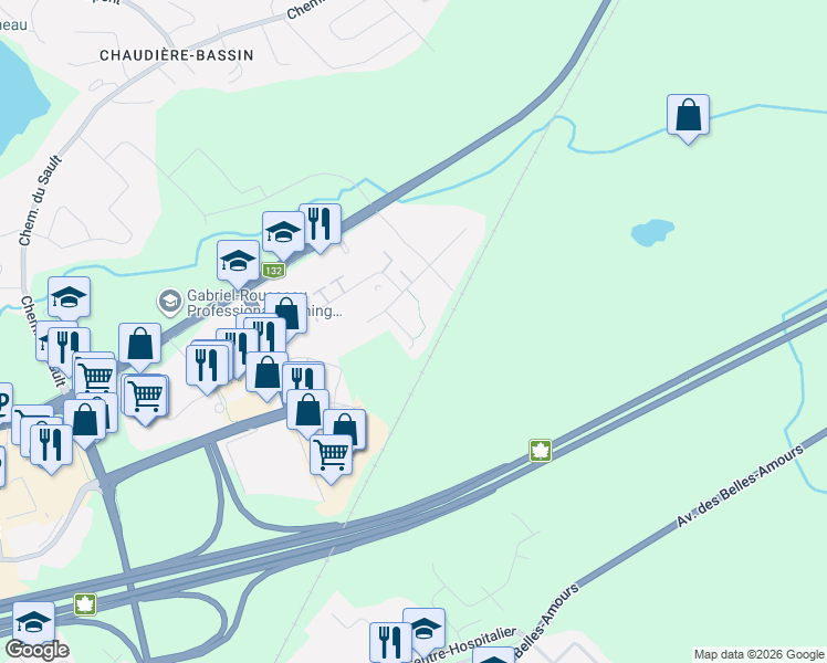 map of restaurants, bars, coffee shops, grocery stores, and more near 533 Rue de Mars in Lévis