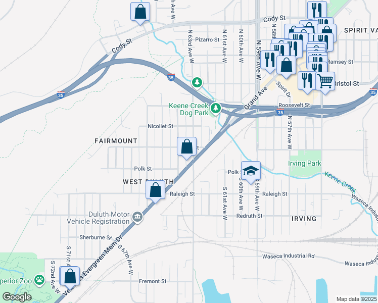 map of restaurants, bars, coffee shops, grocery stores, and more near 6311 Main Street in Duluth