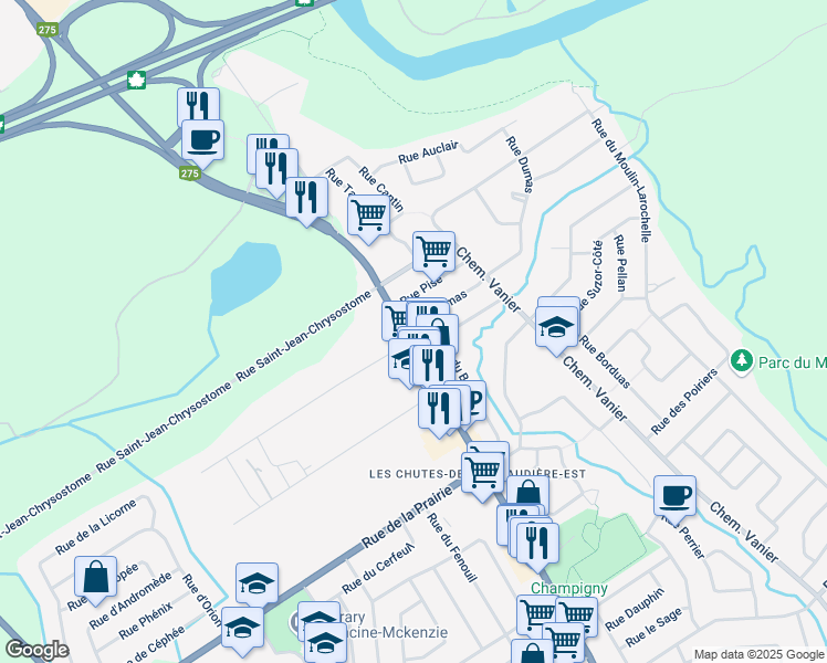 map of restaurants, bars, coffee shops, grocery stores, and more near 753 Avenue Taniata in Lévis