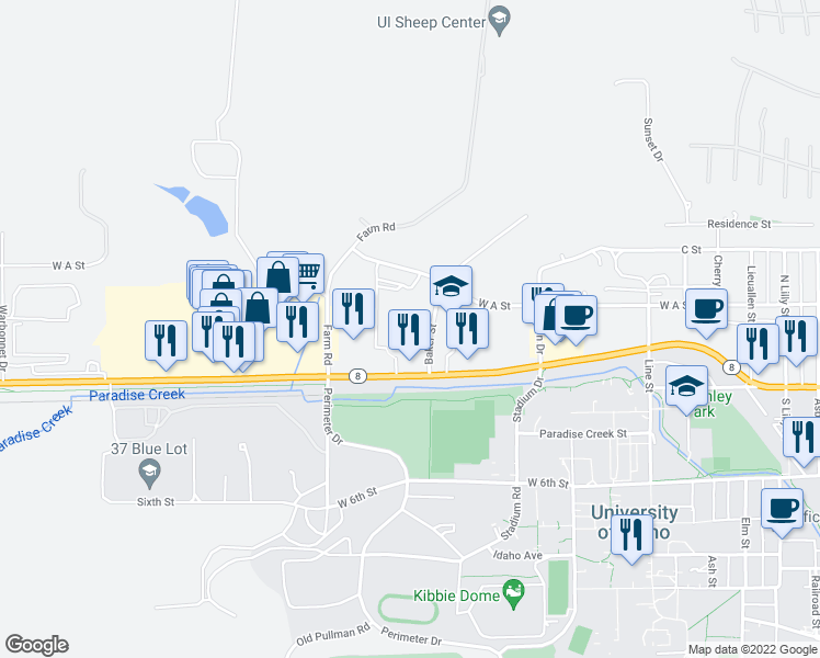 map of restaurants, bars, coffee shops, grocery stores, and more near 101 Baker Street in Moscow
