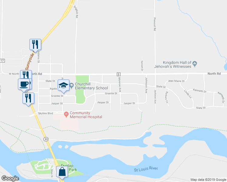 map of restaurants, bars, coffee shops, grocery stores, and more near 400 Woodside Avenue in Cloquet