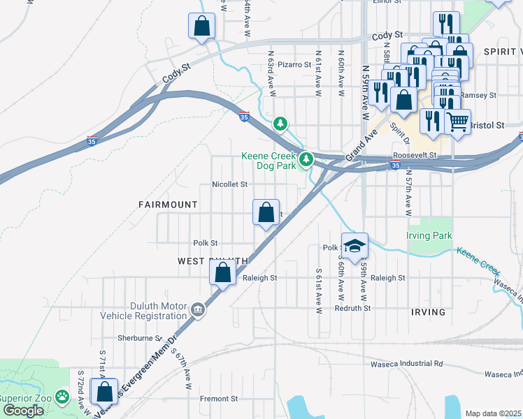 map of restaurants, bars, coffee shops, grocery stores, and more near 6311 Main Street in Duluth