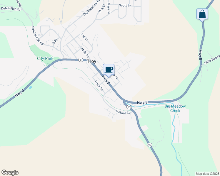 map of restaurants, bars, coffee shops, grocery stores, and more near 525 South Main Street in Troy