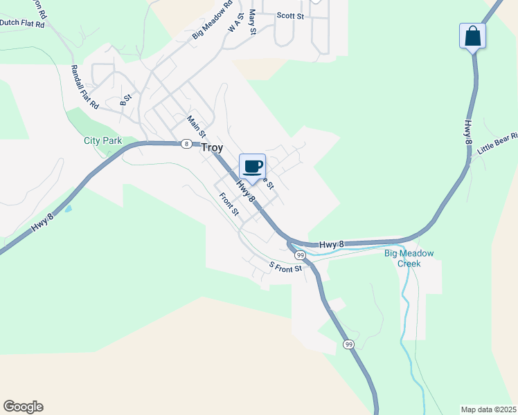map of restaurants, bars, coffee shops, grocery stores, and more near 525 South Main Street in Troy