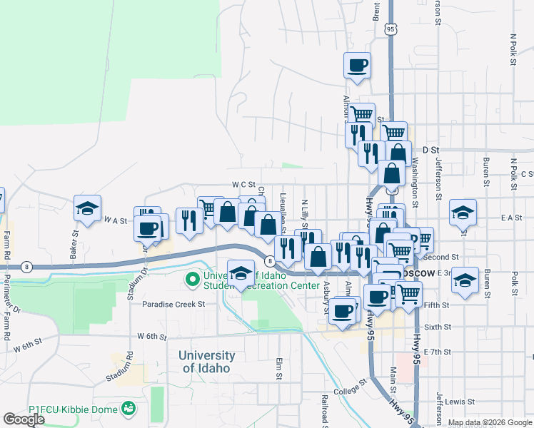 map of restaurants, bars, coffee shops, grocery stores, and more near 236 Cherry Street in Moscow