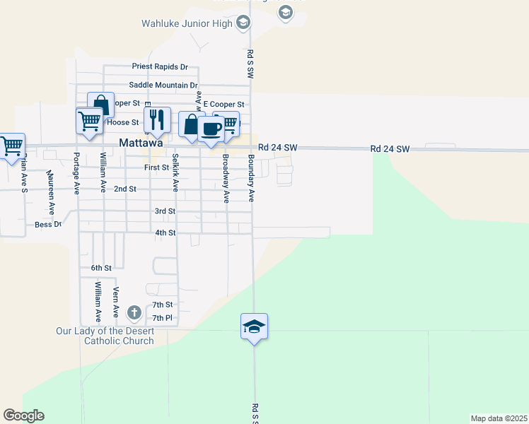 map of restaurants, bars, coffee shops, grocery stores, and more near 825 3rd Street in Mattawa