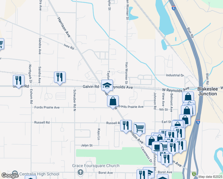 map of restaurants, bars, coffee shops, grocery stores, and more near 1620 Harrison Avenue in Centralia