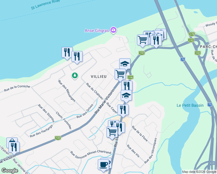 map of restaurants, bars, coffee shops, grocery stores, and more near 236 Rue du Plateau in Saint-Nicolas