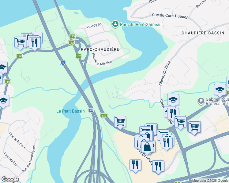 map of restaurants, bars, coffee shops, grocery stores, and more near 951 Rue de l'École in Lévis