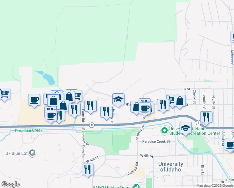 map of restaurants, bars, coffee shops, grocery stores, and more near 224 Baker Street in Moscow