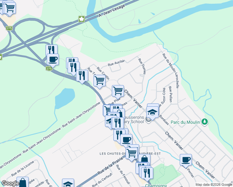 map of restaurants, bars, coffee shops, grocery stores, and more near 980 Rue Saint-Jean-Chrysostome in Lévis