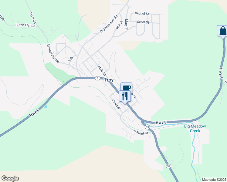 map of restaurants, bars, coffee shops, grocery stores, and more near 321 South Main Street in Troy