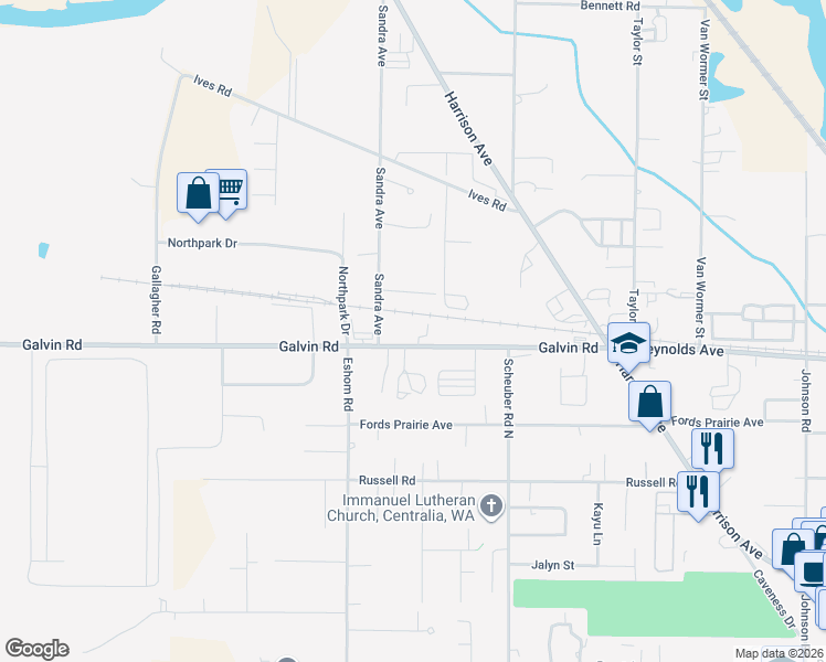 map of restaurants, bars, coffee shops, grocery stores, and more near 3230 Galvin Road in Centralia