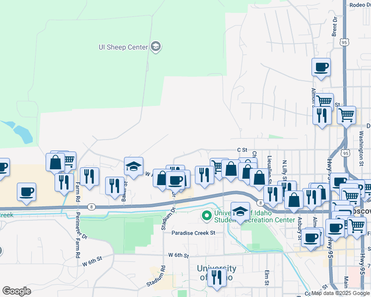 map of restaurants, bars, coffee shops, grocery stores, and more near in Moscow