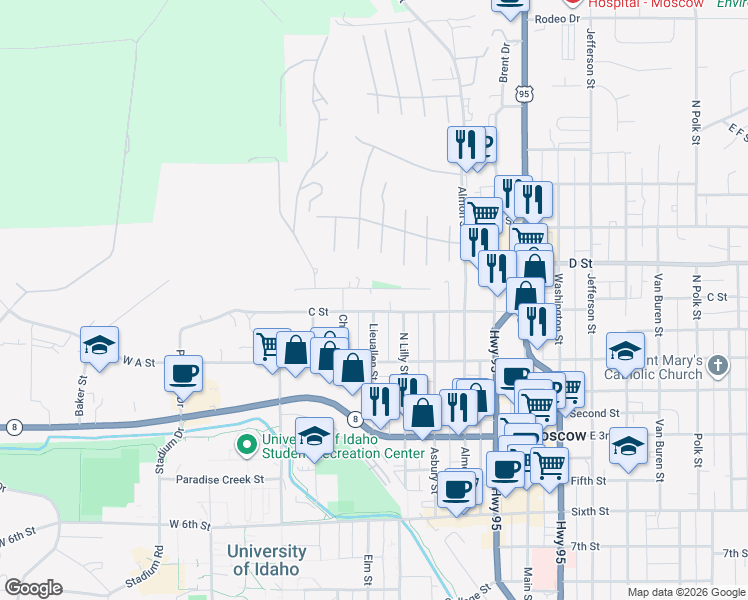 map of restaurants, bars, coffee shops, grocery stores, and more near 543 Residence Street in Moscow