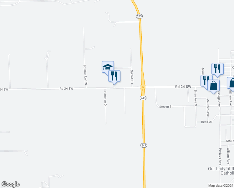map of restaurants, bars, coffee shops, grocery stores, and more near 20140 Road 24 Southwest in Mattawa