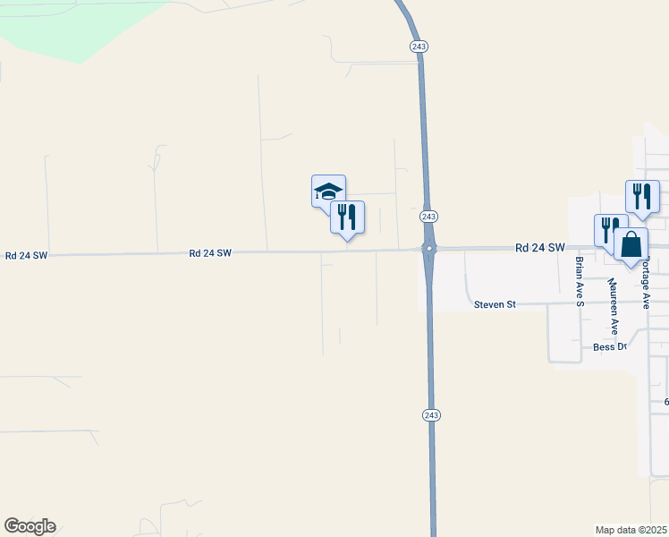 map of restaurants, bars, coffee shops, grocery stores, and more near 20276 Road 24 Southwest in Mattawa