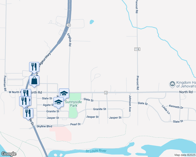 map of restaurants, bars, coffee shops, grocery stores, and more near Horizon Circle in Cloquet