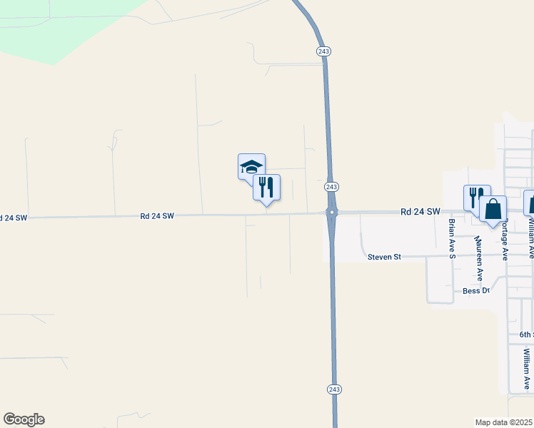 map of restaurants, bars, coffee shops, grocery stores, and more near 20140 Road 24 Southwest in Mattawa