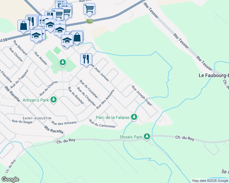 map of restaurants, bars, coffee shops, grocery stores, and more near 412 Rue des Artisans in Saint-Augustin-de-Desmaures