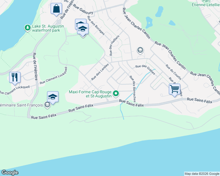 map of restaurants, bars, coffee shops, grocery stores, and more near 4845 Rue du Morillon in Saint-Augustin-de-Desmaures