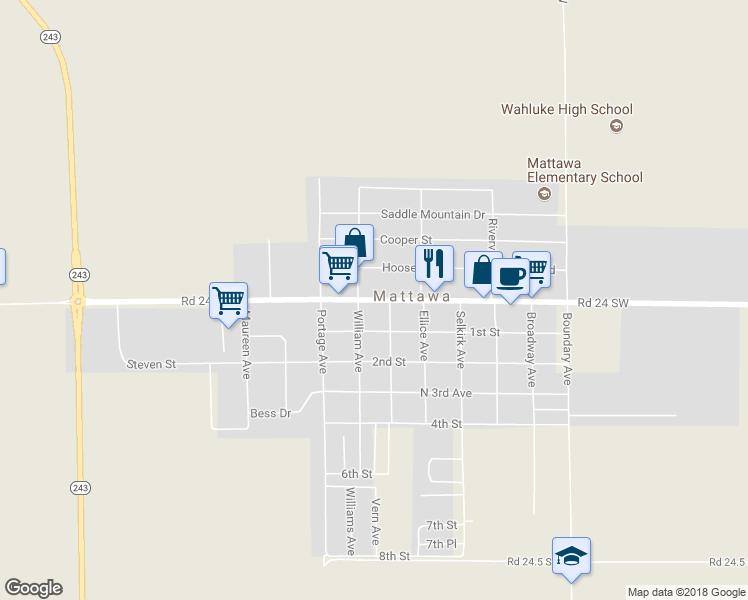 map of restaurants, bars, coffee shops, grocery stores, and more near 219 Government Road in Mattawa