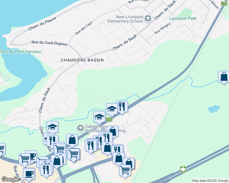 map of restaurants, bars, coffee shops, grocery stores, and more near 1377 Rue d'Anticosti in Lã©Vis