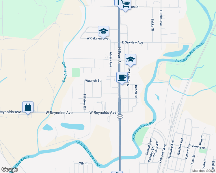 map of restaurants, bars, coffee shops, grocery stores, and more near 1906 Ahlers Avenue in Centralia