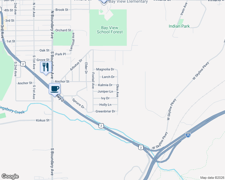 map of restaurants, bars, coffee shops, grocery stores, and more near 2 Kalmia Drive in Duluth