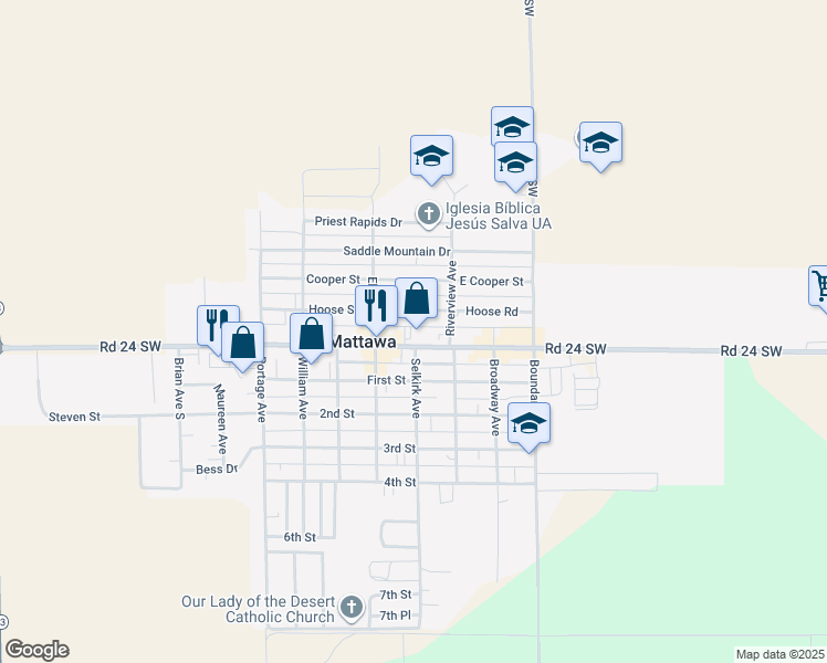 map of restaurants, bars, coffee shops, grocery stores, and more near 429 Government Road in Mattawa