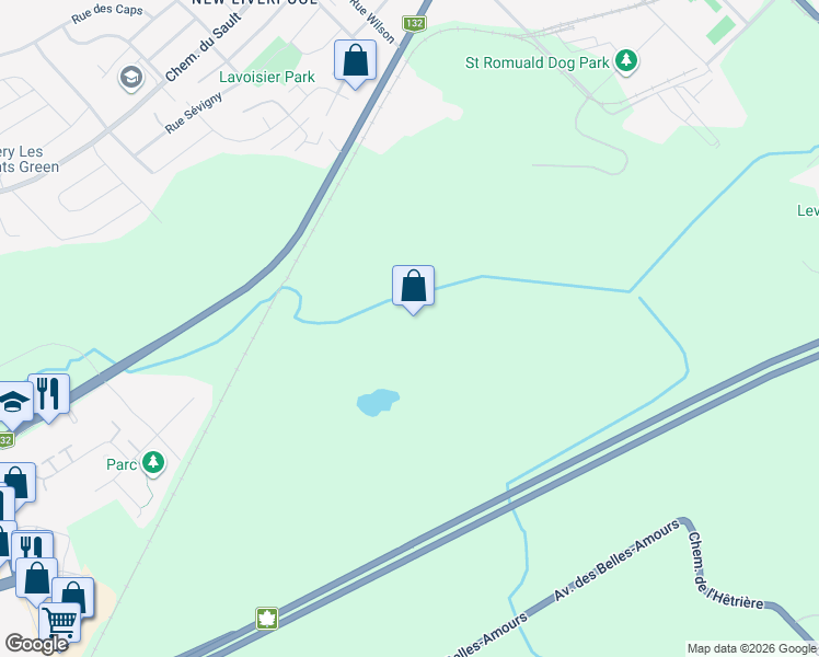 map of restaurants, bars, coffee shops, grocery stores, and more near 1018 Rue de la Prairie Ouest in Lévis